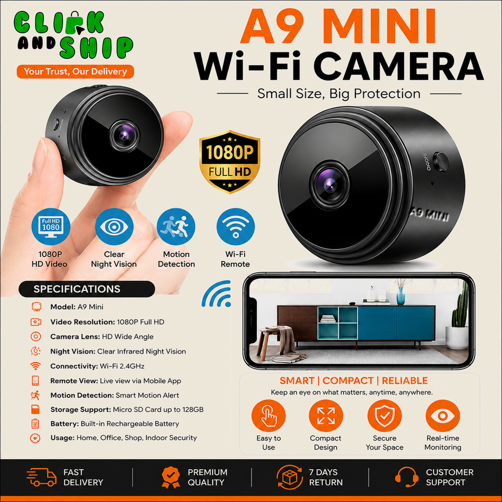 A9 Mini WiFi Camera – 1080P Full HD | Night Vision | Motion Detection | Remote Viewing