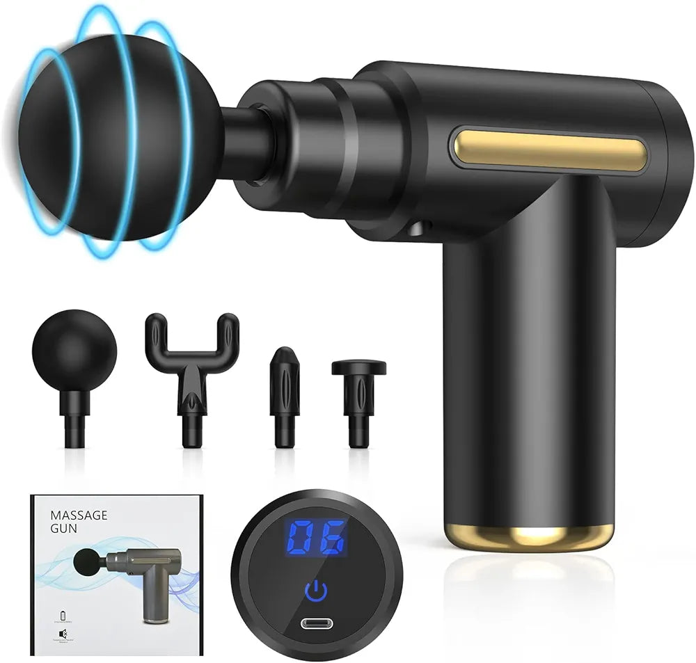 5-in-1 Deep Tissue Massage Gun – 6 Speed Percussion Massager with 4 Heads